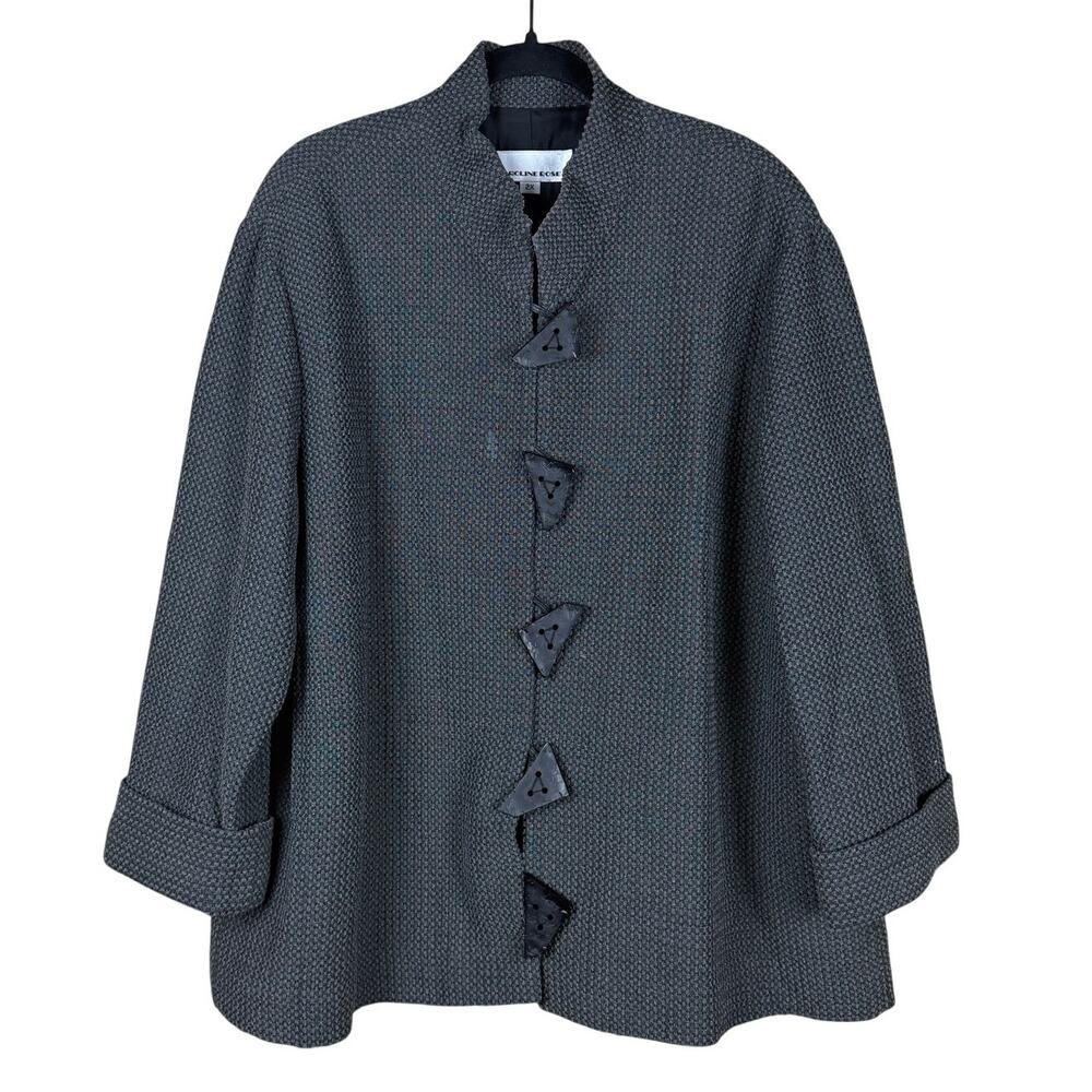 Caroline Rose Gray Oversized Button Textured Swing Jacket Sz 2X Career Lagenlook